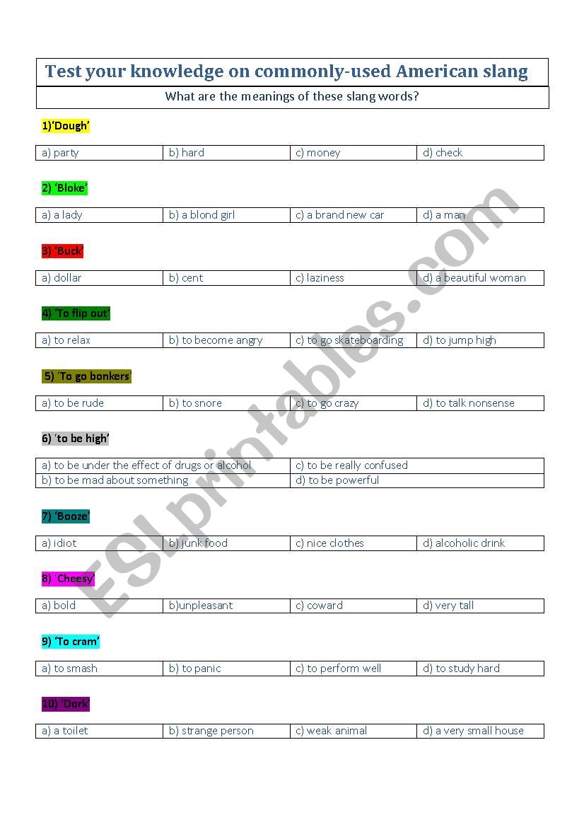 SLANG WORDS worksheet