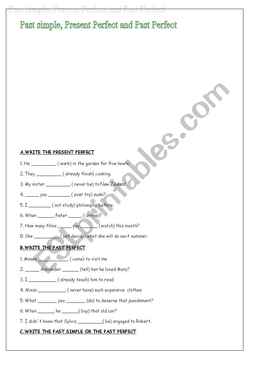 past tenses worksheet