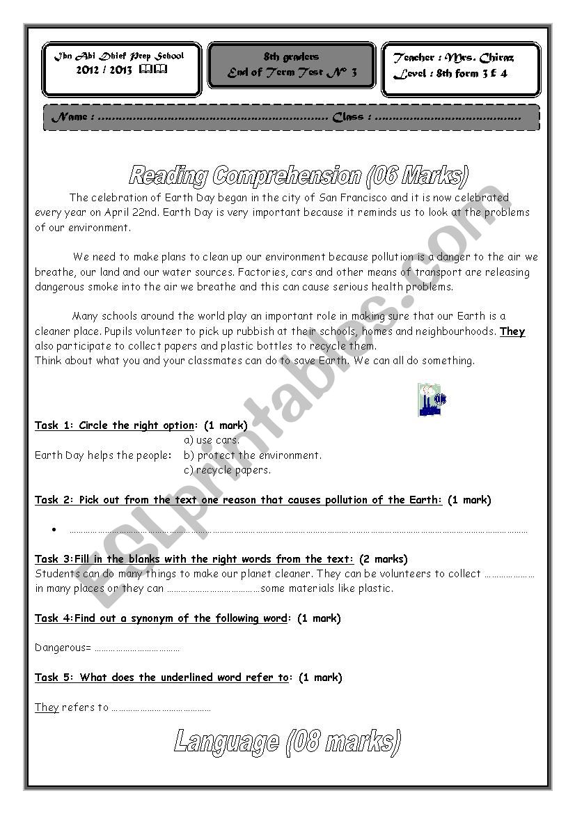 full term test n3 8th form worksheet