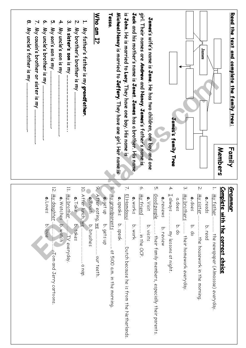 family tree handout worksheet