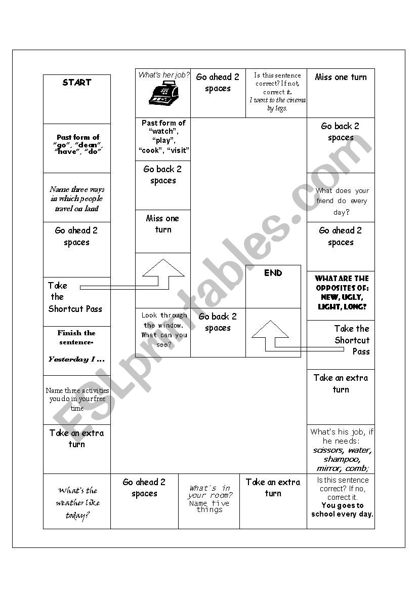 Revision board game worksheet