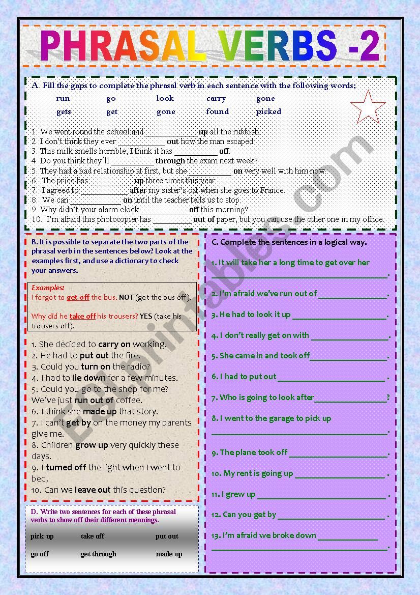 Phrasal verbs - part 2 worksheet