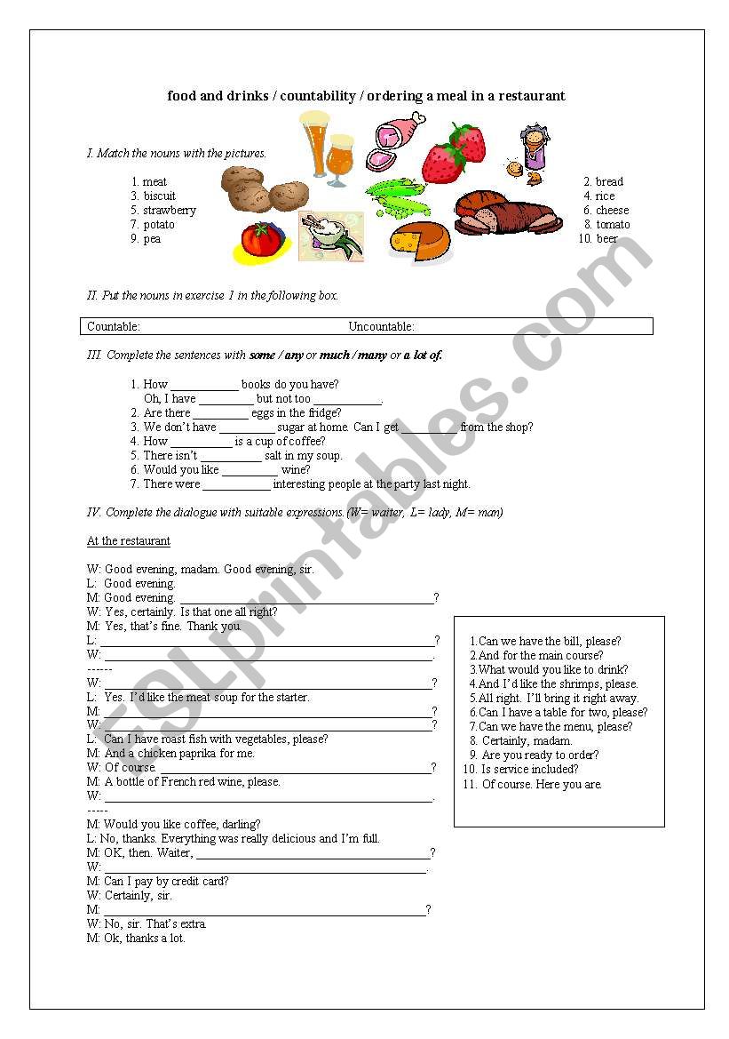 FOOD AND DRINKS worksheet