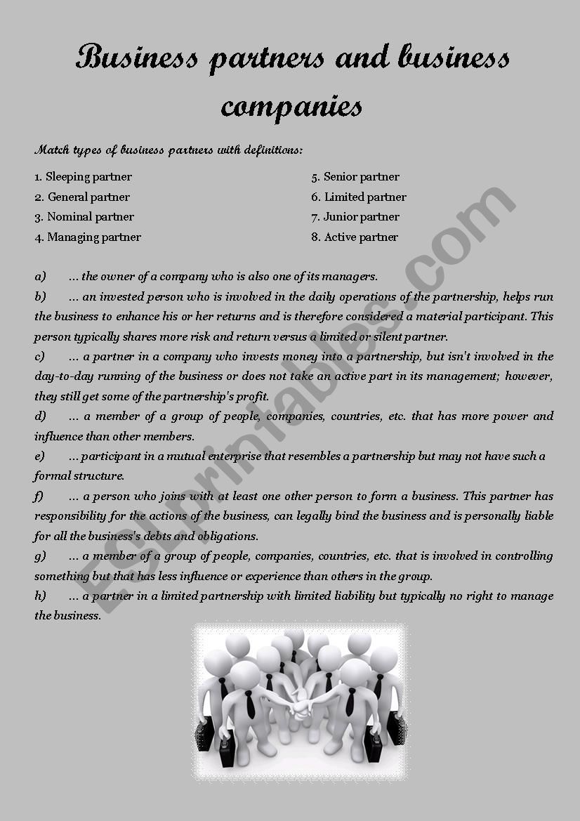 Types of business partners worksheet