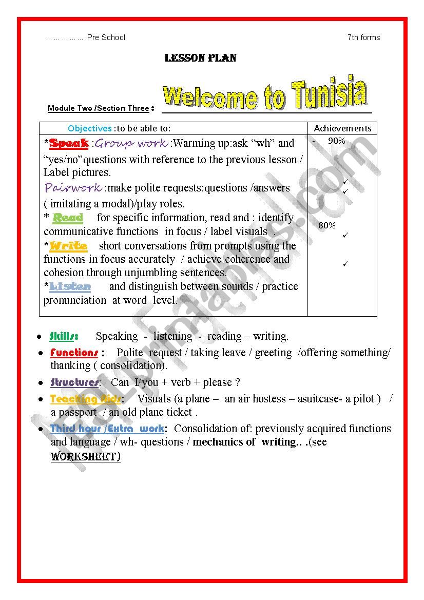 welcome to Tunisia worksheet