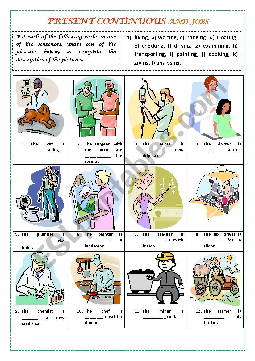 PRESENT CONTINUOUS AND JOBS (with key)