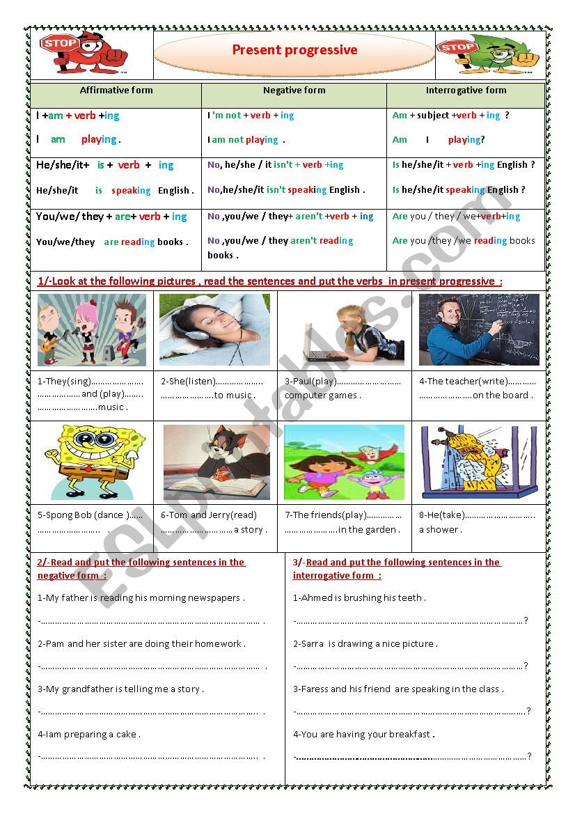 present progressive worksheet