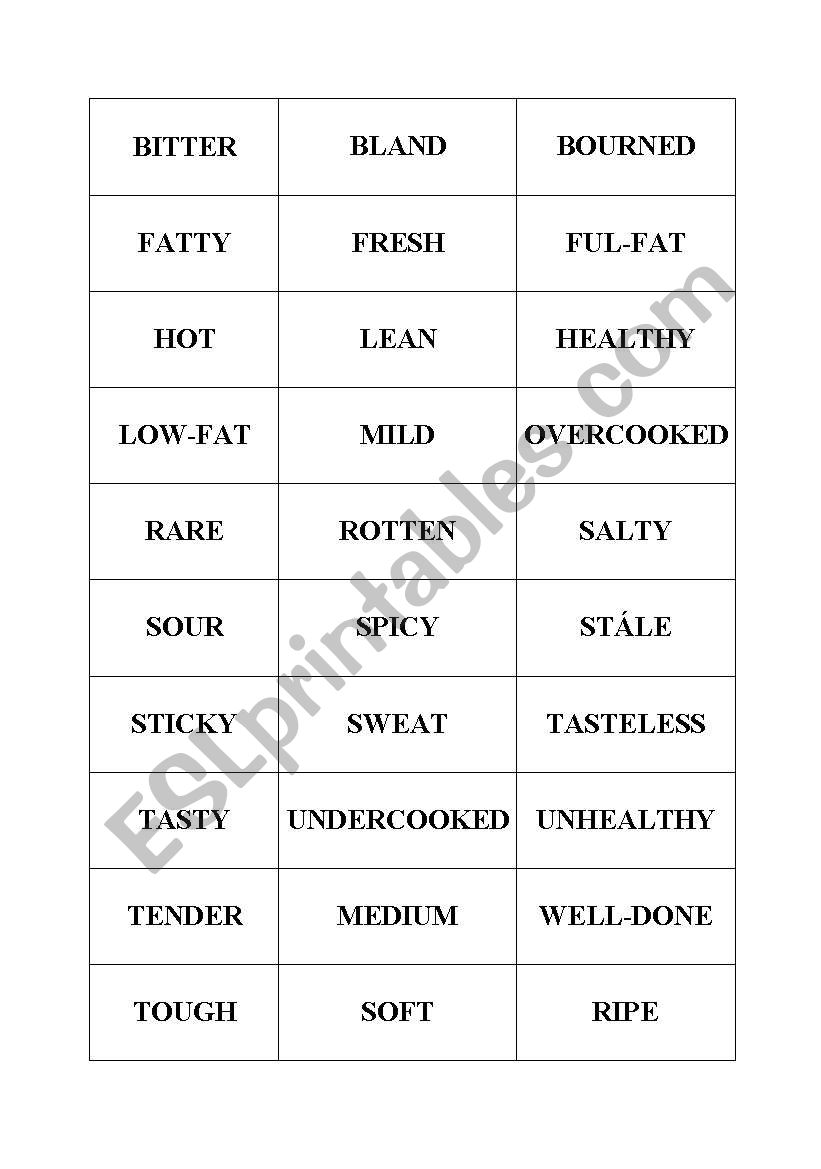 Food adjectives worksheet