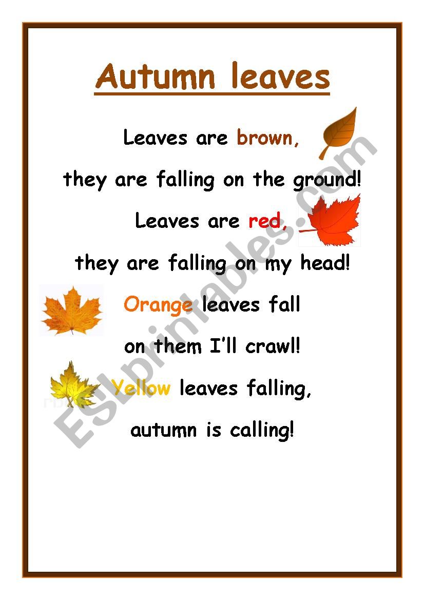 Autumn leaves poem worksheet