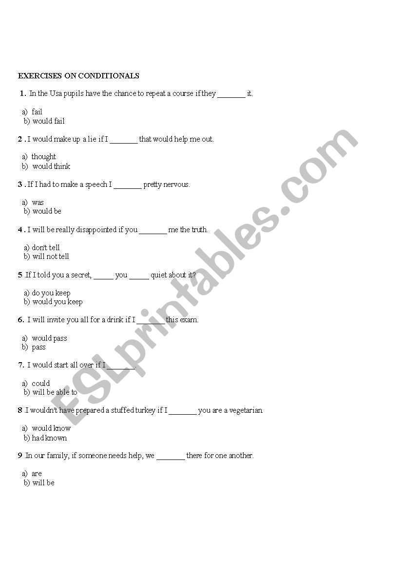 conditionals exercise worksheet