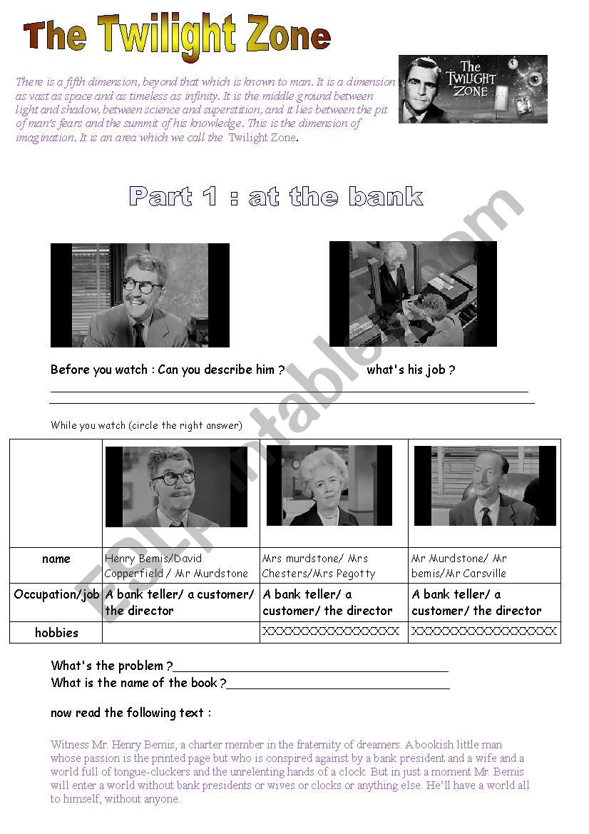 video time TWILIGHT ZONE  worksheet