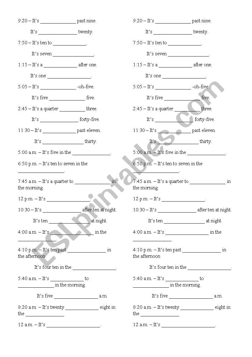 Hours worksheet