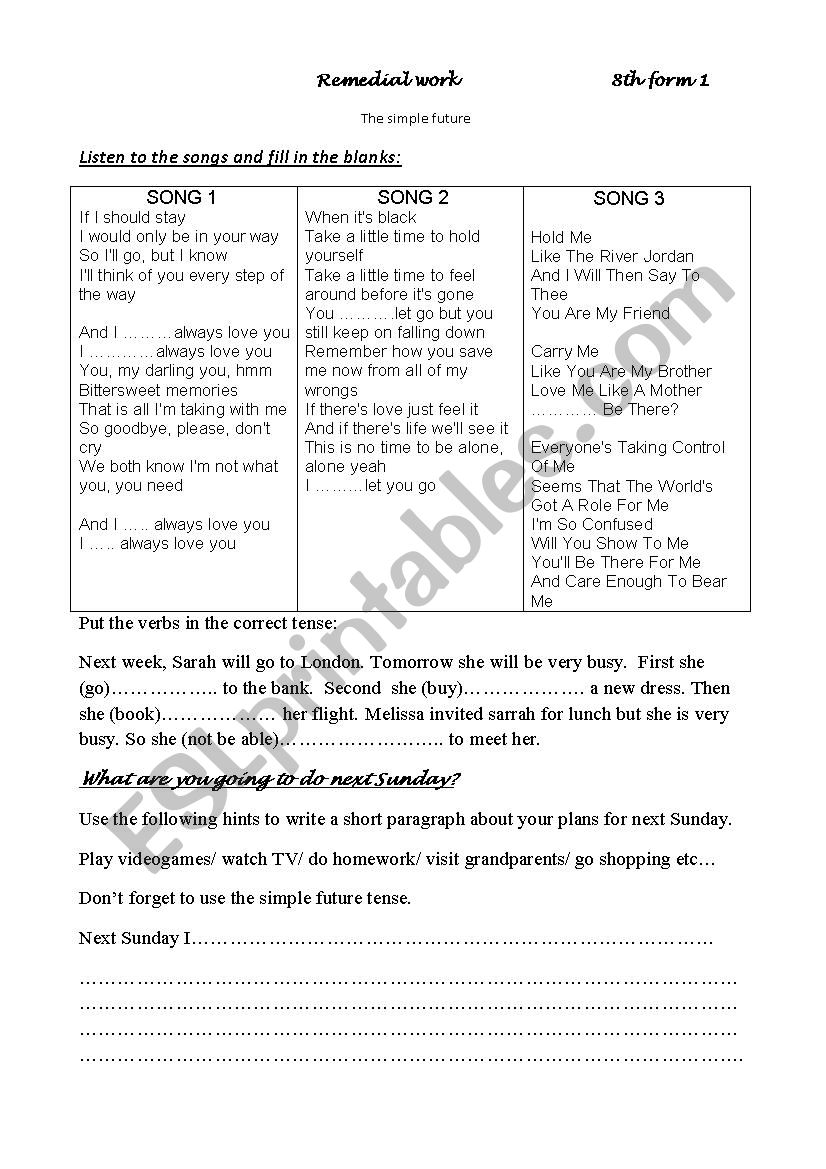 remedial work worksheet