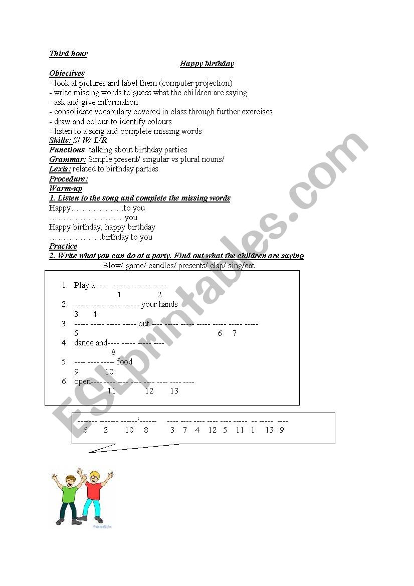 happy birthday- third hour- lesson plan