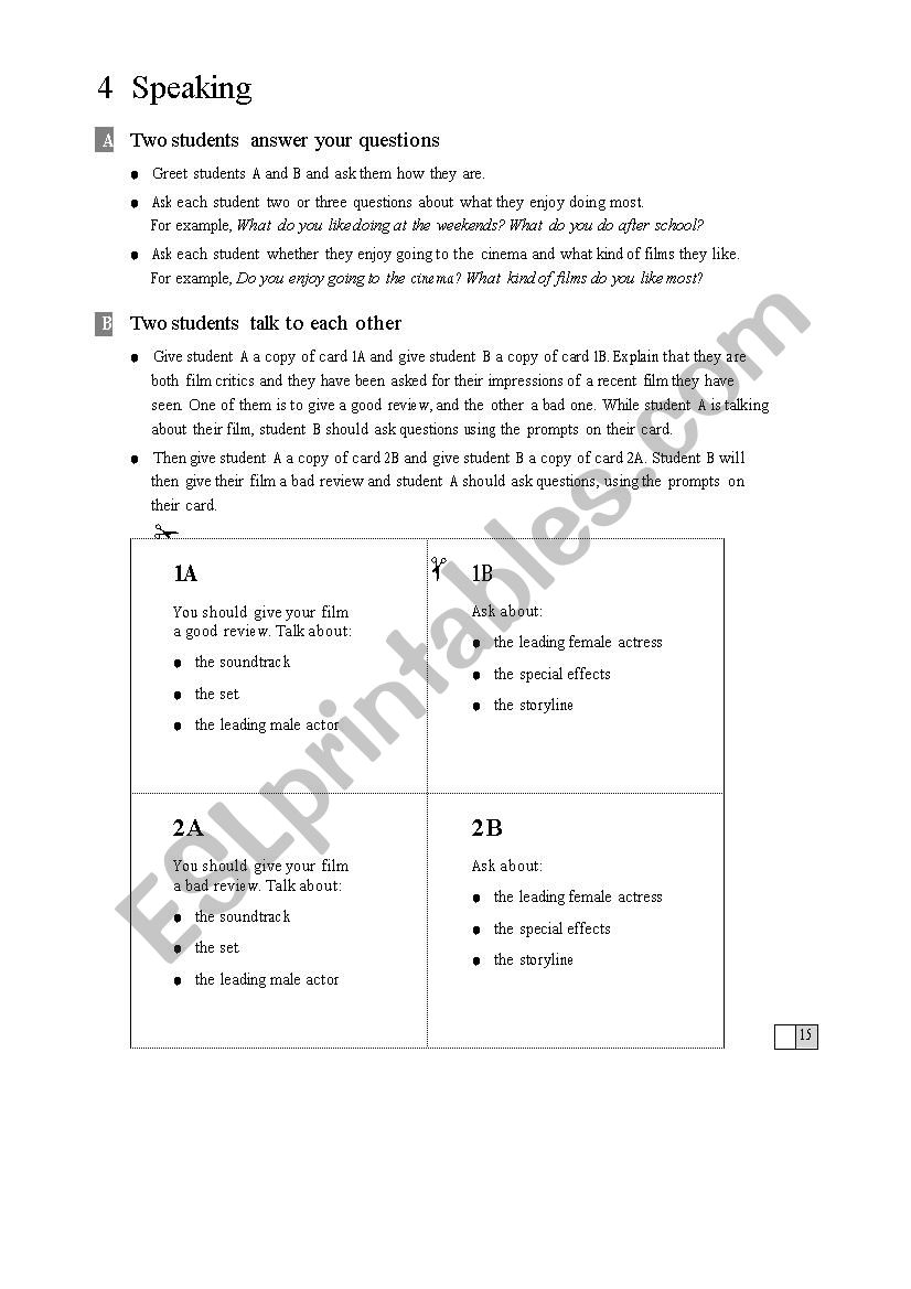 Speaking exercise worksheet