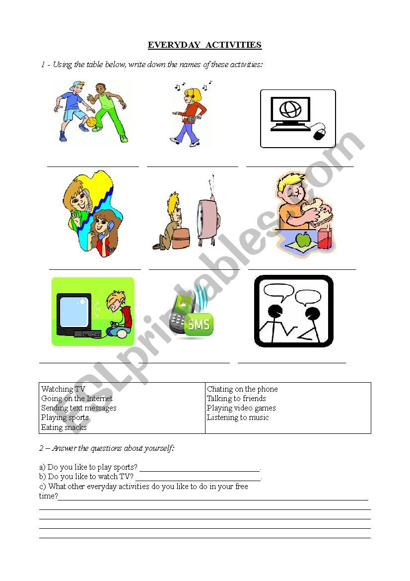 Everyday activities worksheet