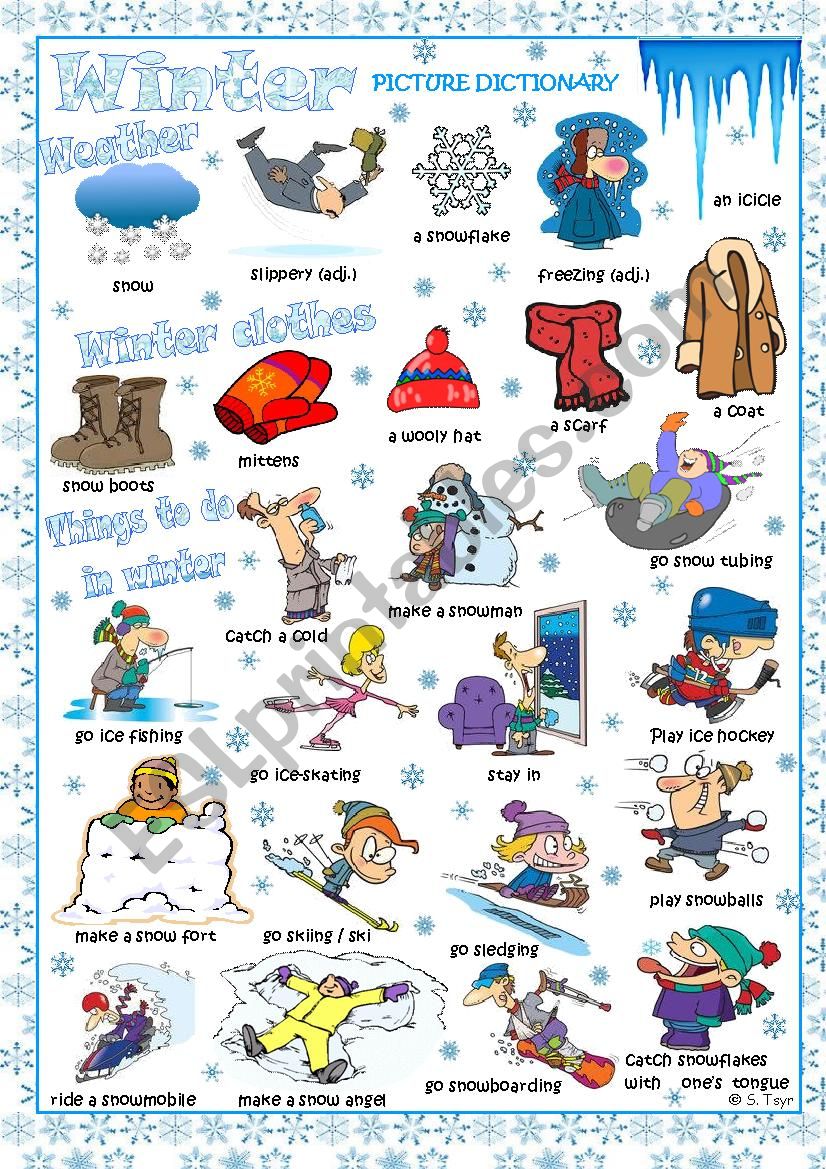 WINTER picture dictionary worksheet