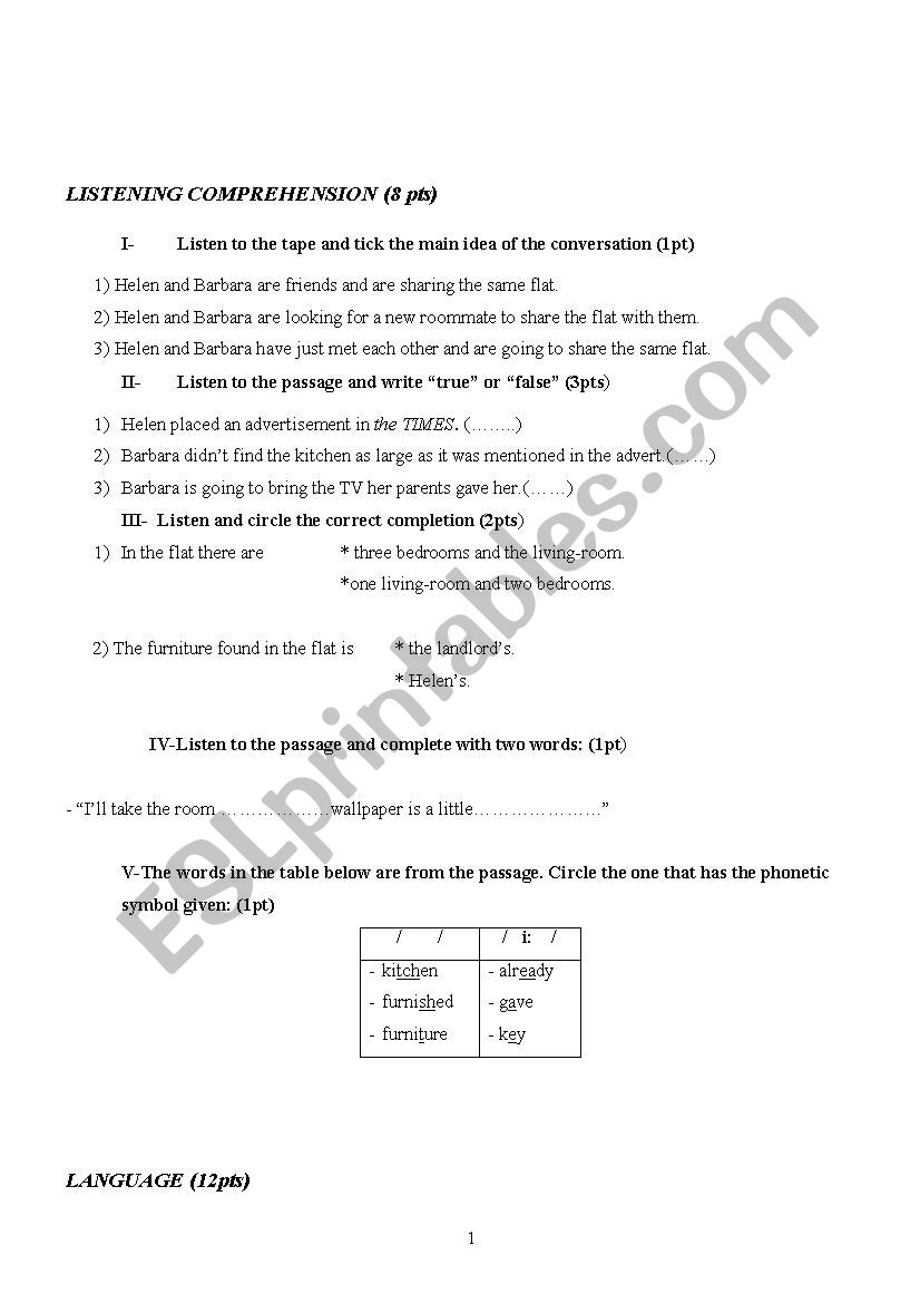 test 2 nd form worksheet
