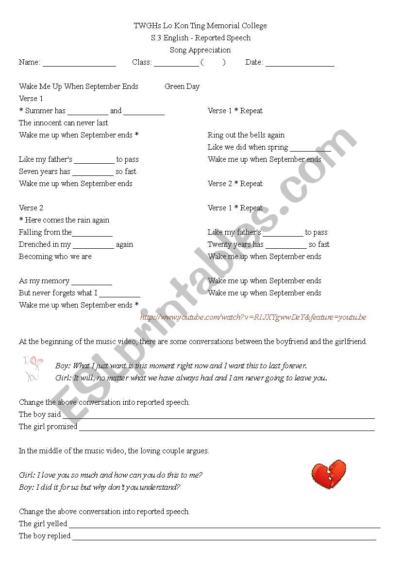 reported speech worksheet