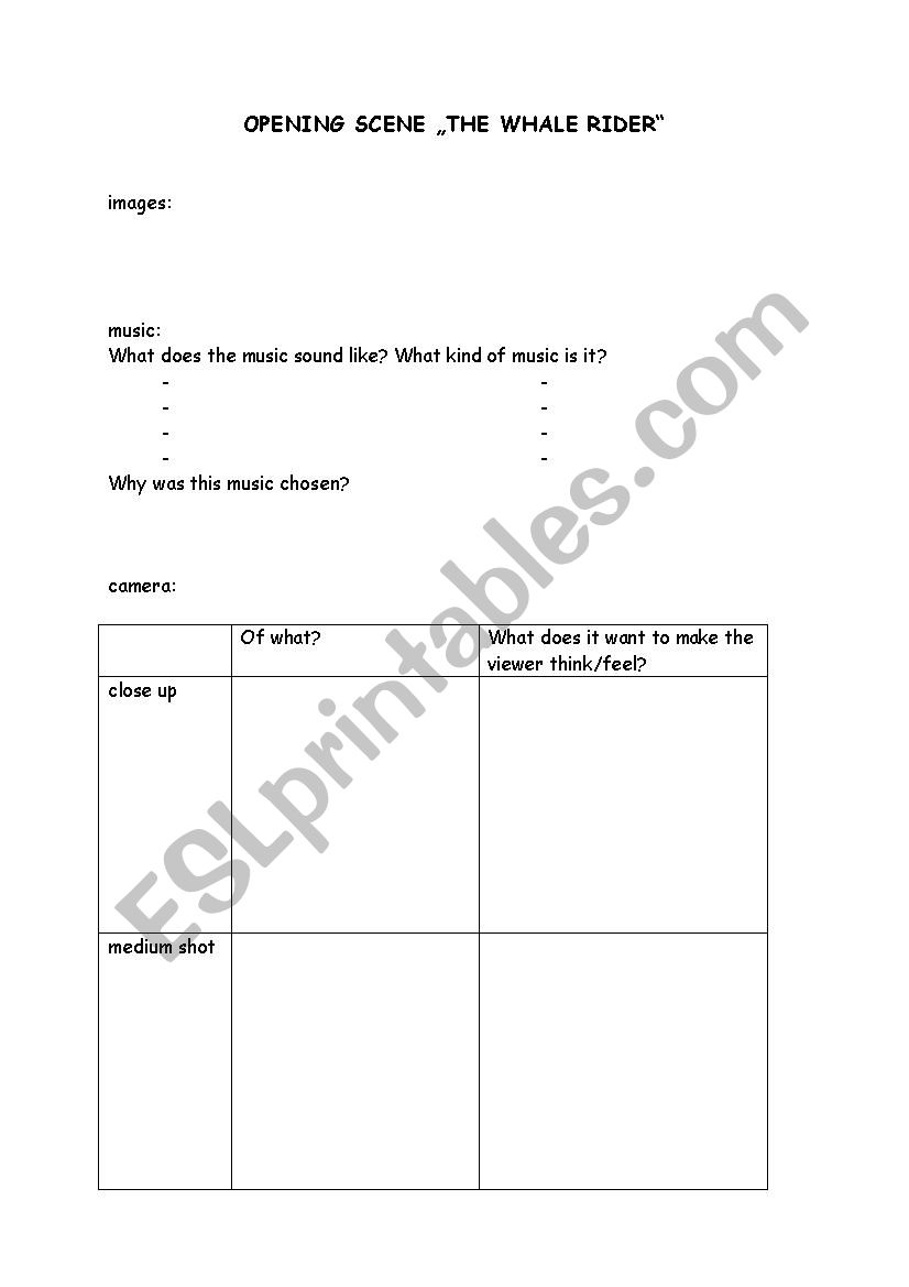 The Whale Rider worksheet
