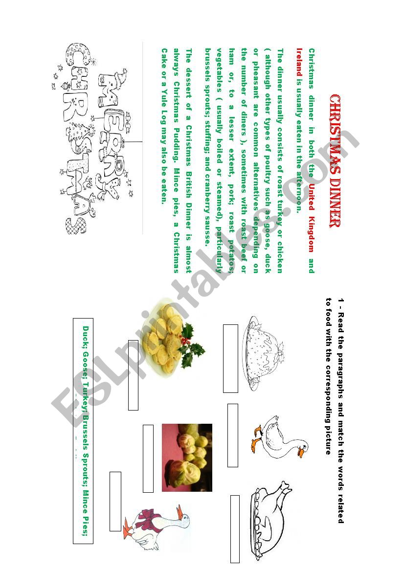 Christmas Dinner worksheet