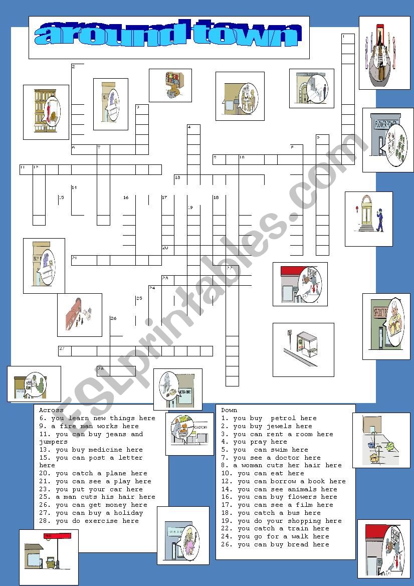 Around town crossword worksheet