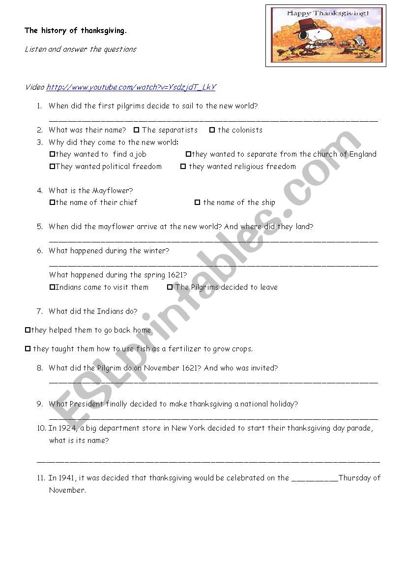 thanksgiving: origins worksheet