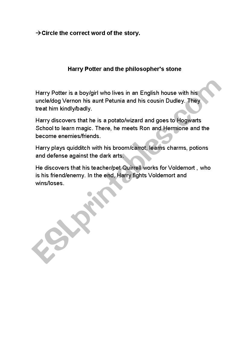 Harry potter choose the words worksheet