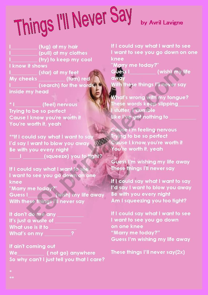 Things I“ll never say worksheet Things I“ll never say worksheet