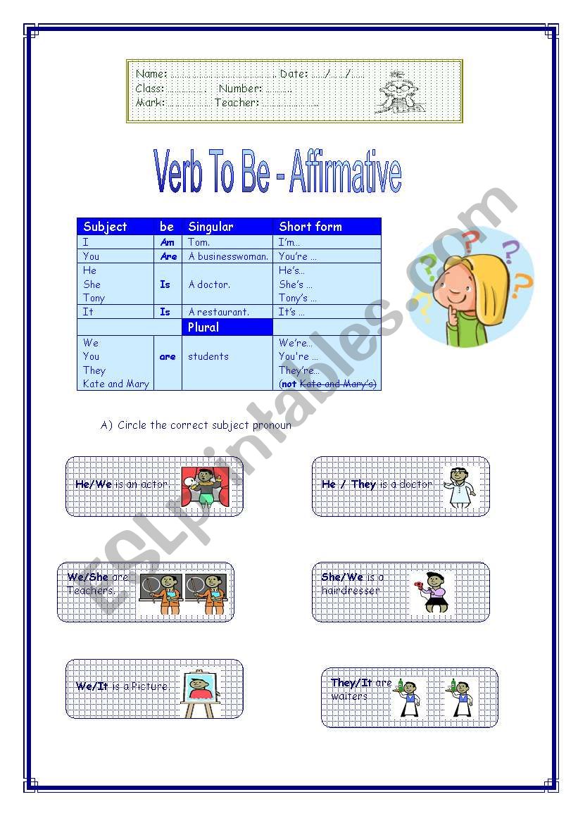 Verb To Be  worksheet