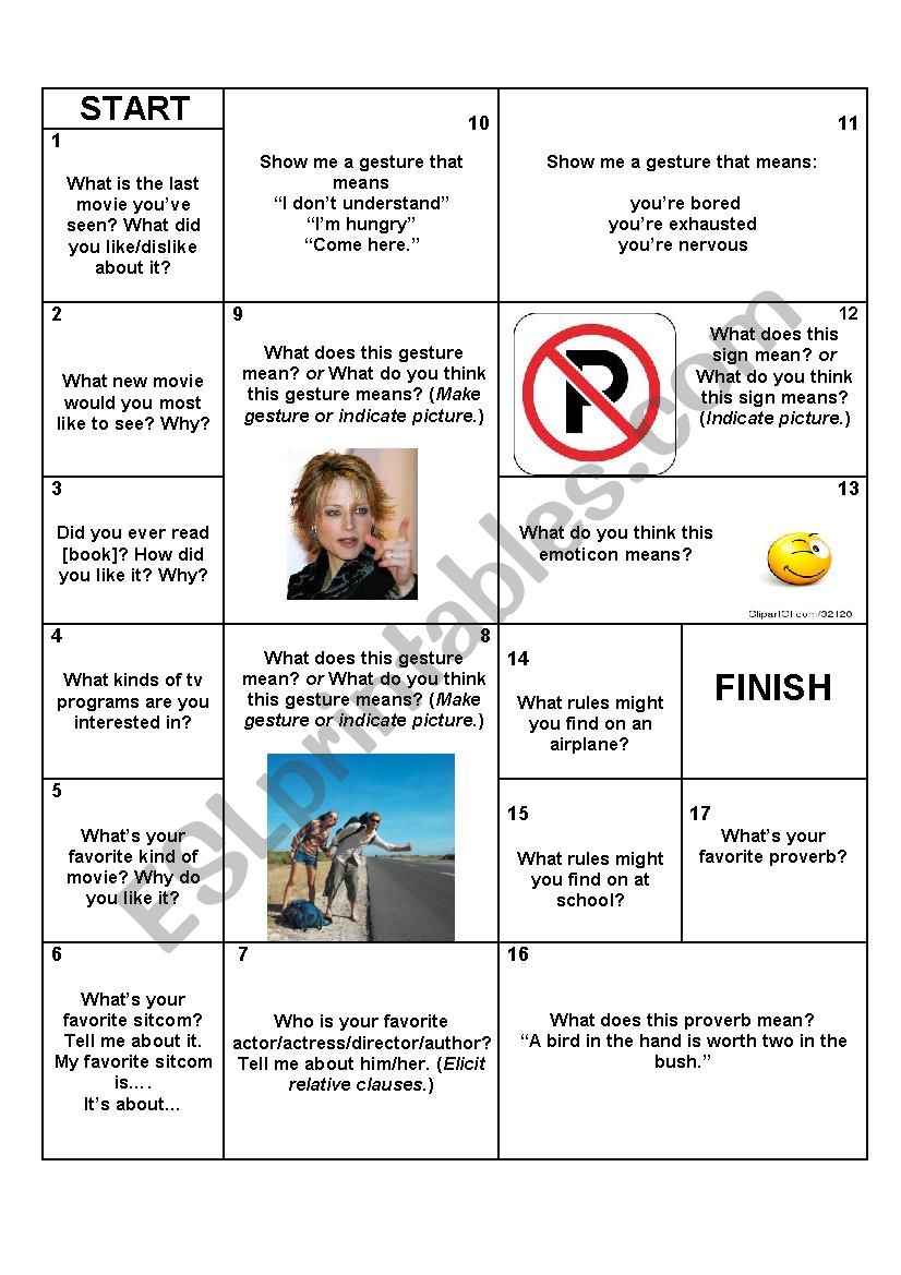 Board Game worksheet