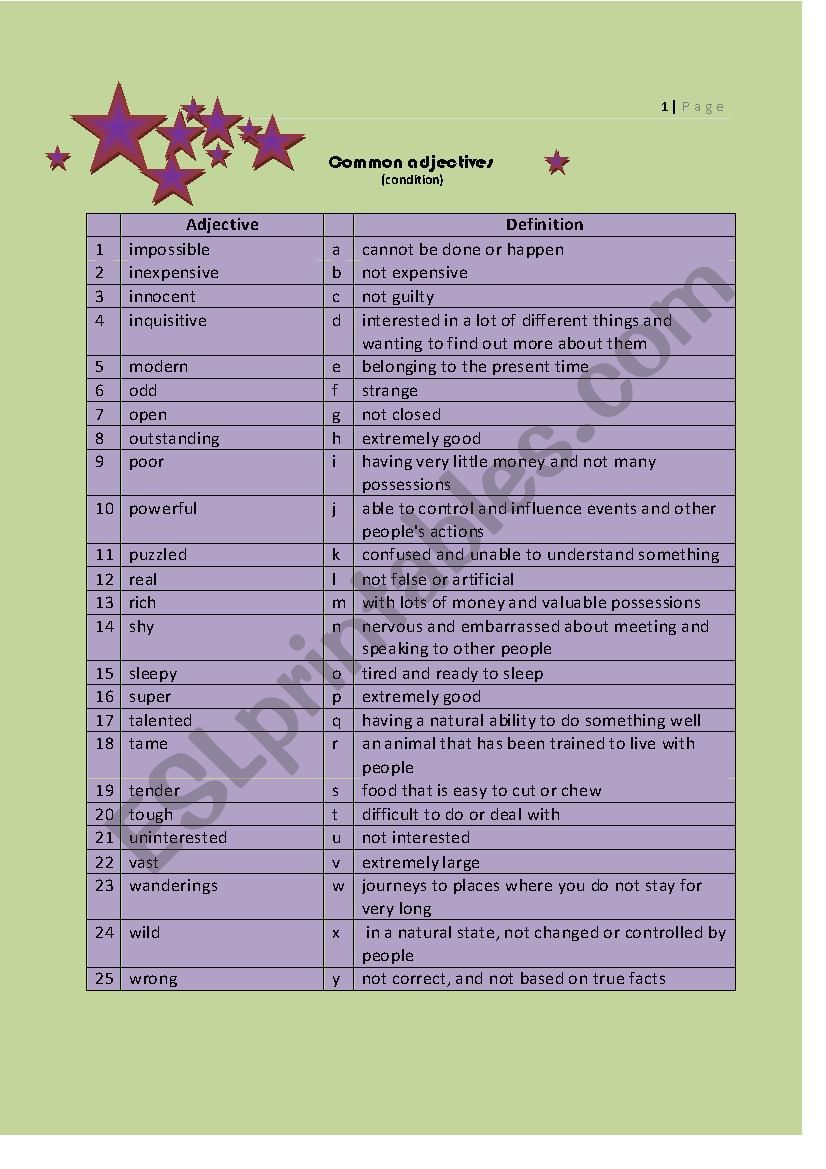 Common adjectives 4 (impossible to wrong)