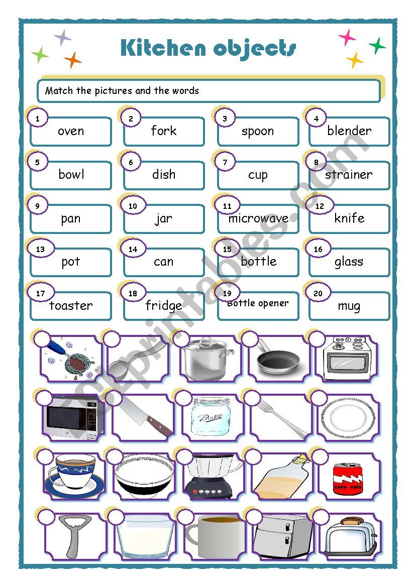 kitchen objects worksheet
