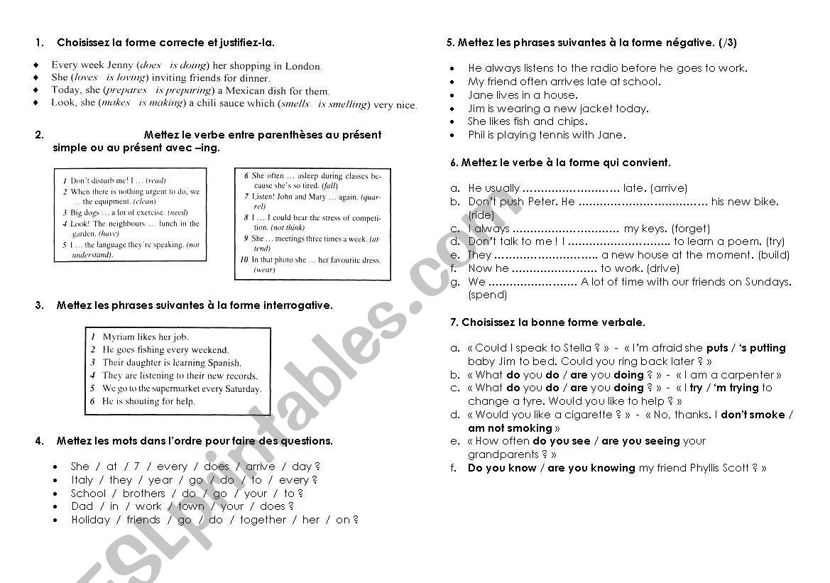 Presents worksheet