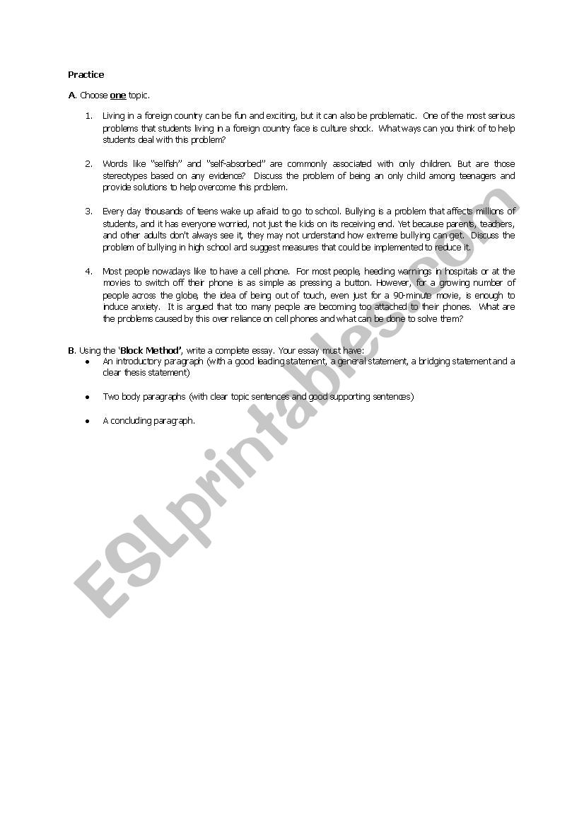 Problem / Solution Essay (Block Method Method Guideline and