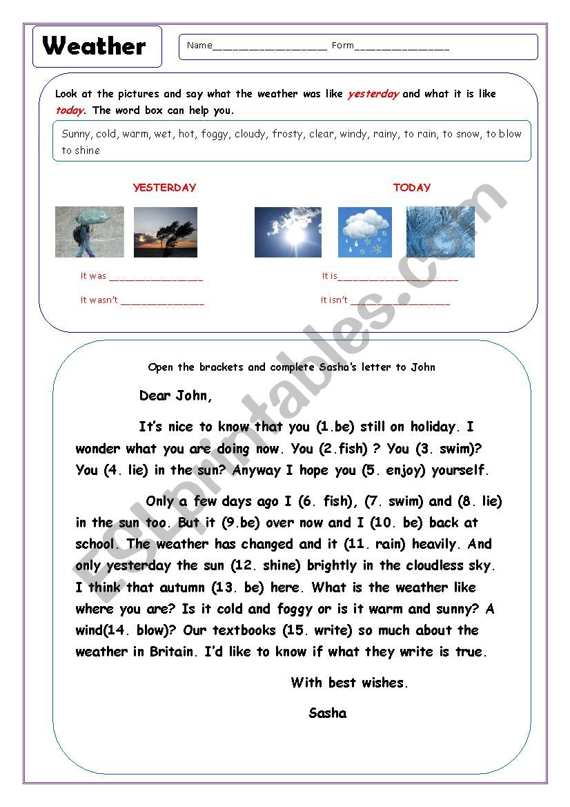 weather  activities worksheet