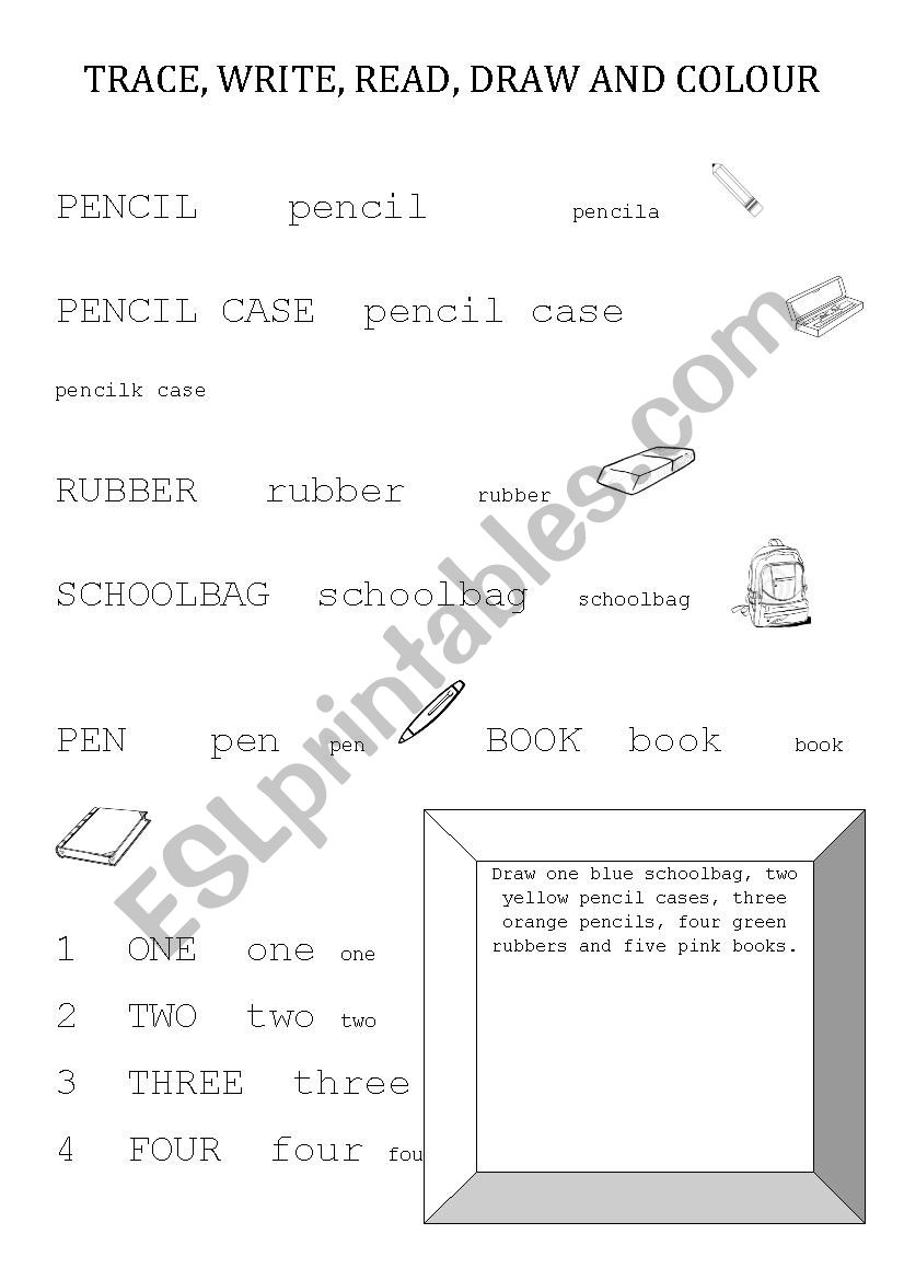 School supplies worksheet