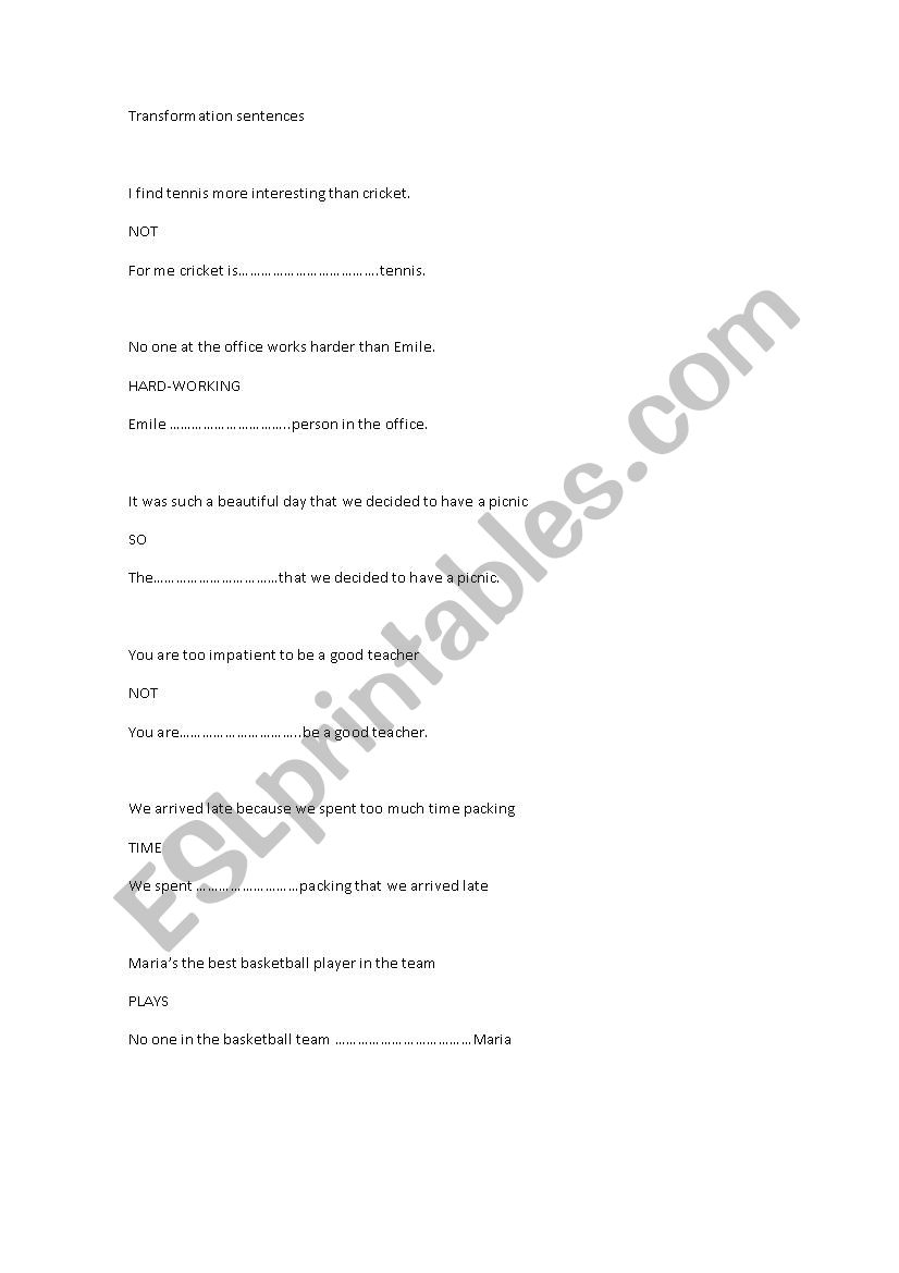 FCE Transformation Sentences (Use of English)