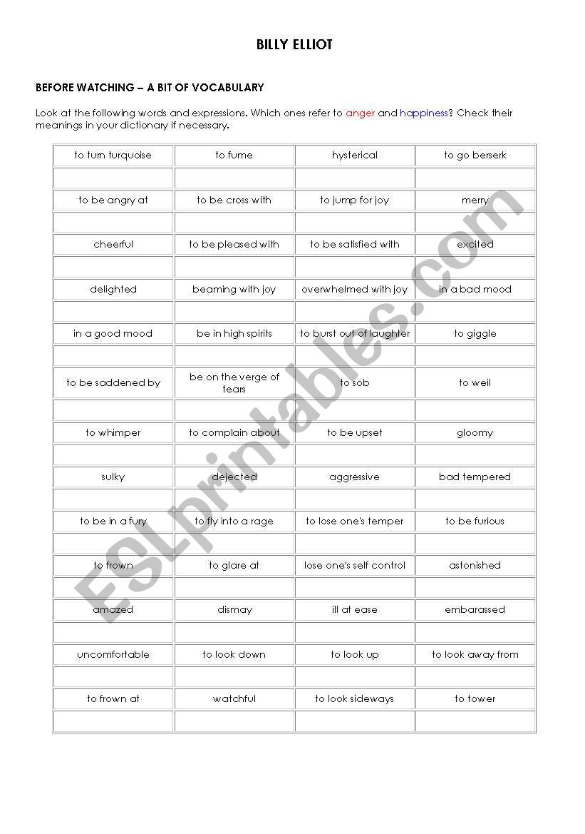 Billy Elliot  worksheet