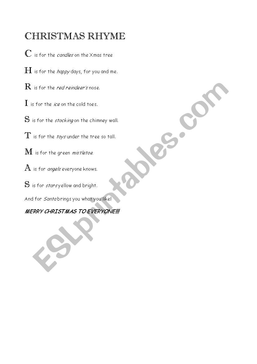 Christmas rhyme worksheet