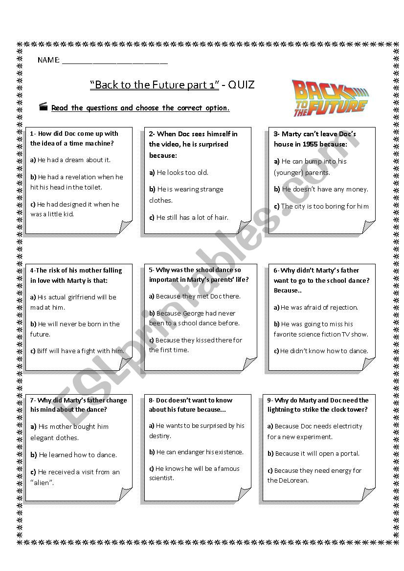 Back to the Future Part 1 - quiz (with key)