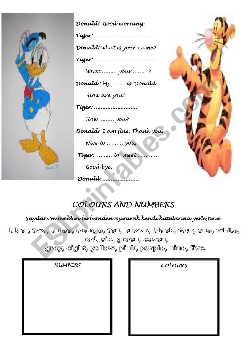 colours and numbers worksheet