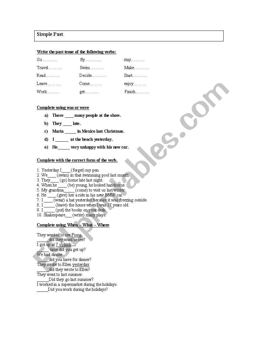 simple past test worksheet