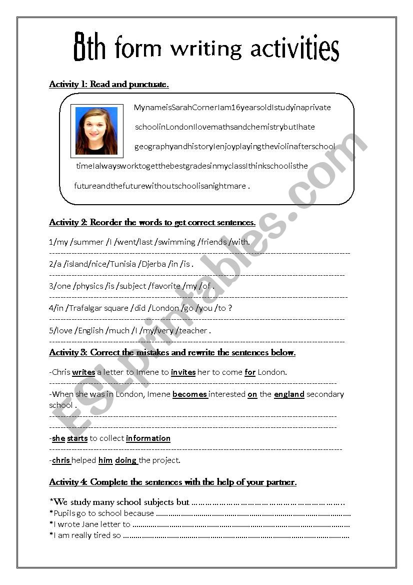 Writing activities  worksheet