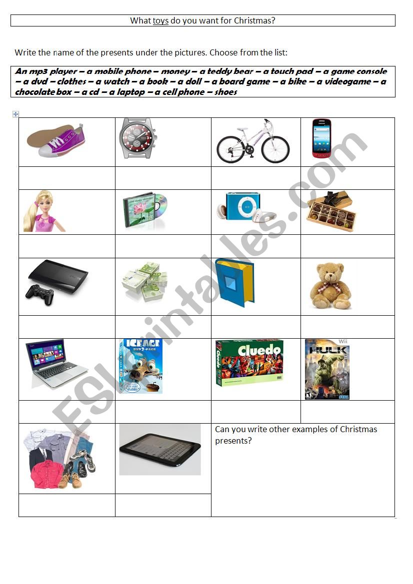 Christmas toys - vocabulary worksheet