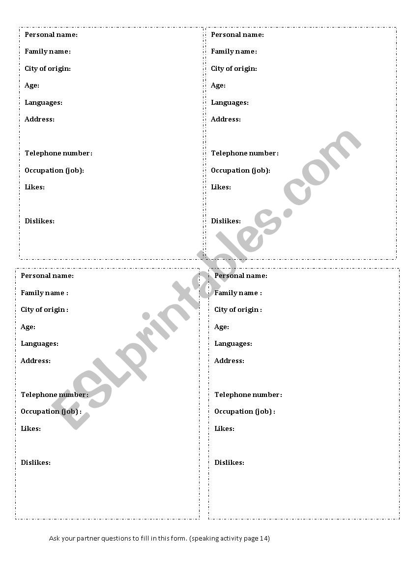 Interview your classmate worksheet