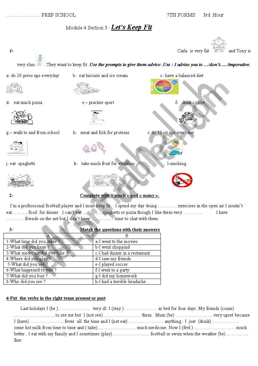 Lets keep fit  worksheet