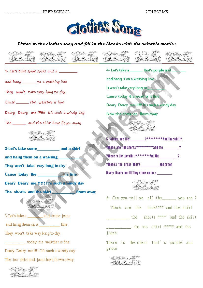 Clothes   Song  worksheet