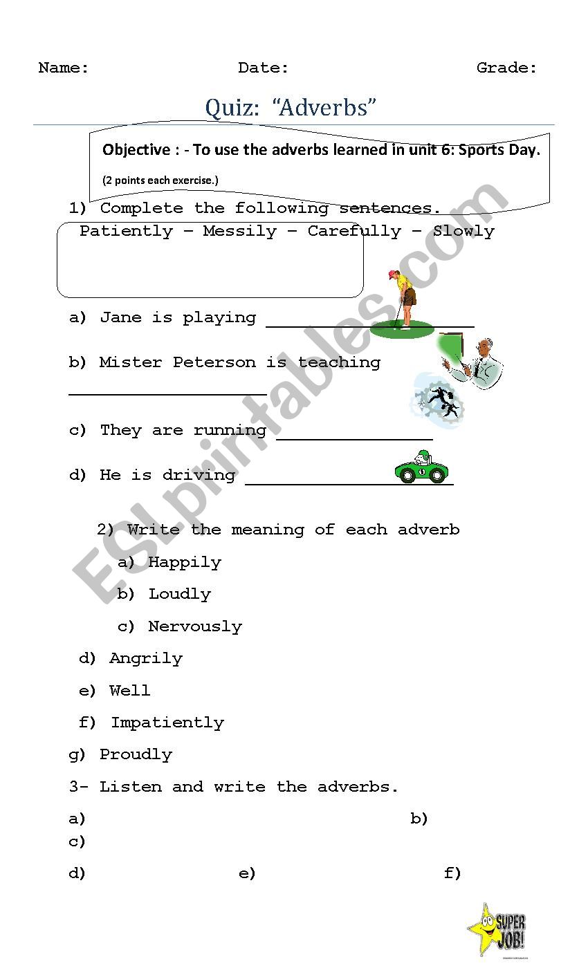 Adverbs worksheet