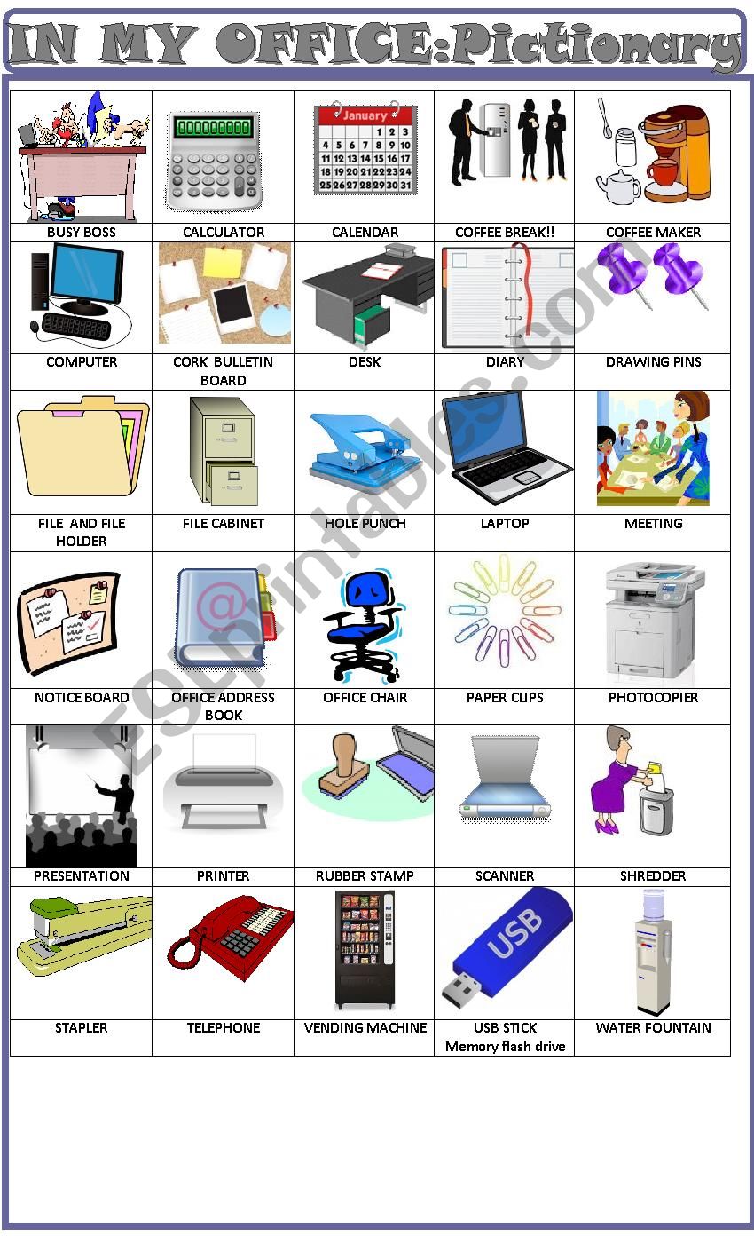 My office pictionary worksheet